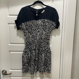Sea New York Black and White Deer Print Short Sleeve Mini Dress
